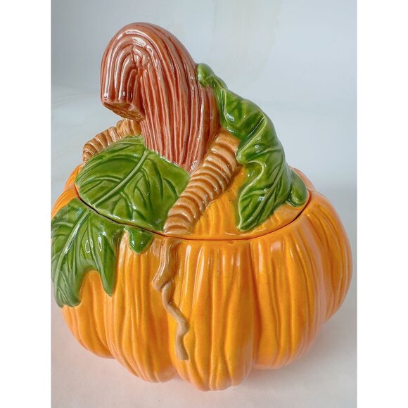 Vintage Ceramic Pumpkin Cookie or Treat Jar With Lid Handmade - Picture 1 of 16